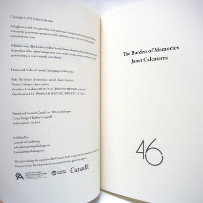 THE BURDEN OF MEMORIES, A Northern Ontario Novel by Janet Calcaterra (1st Ed. SIGNED)