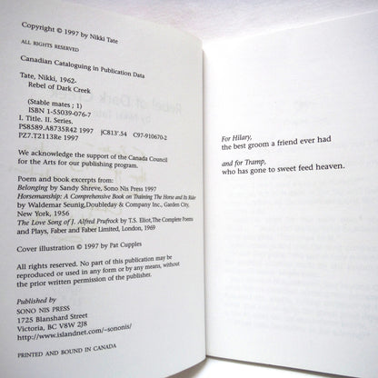 REBEL OF DARK CREEK, STABLEMATES #1, A Young Reader Adventure by Nikki Tate (1st Ed. SIGNED)