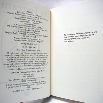TALK TALK TALK, An Investigation Into The Mystery of Speech, by Jay Ingram (1st Ed. SIGNED)