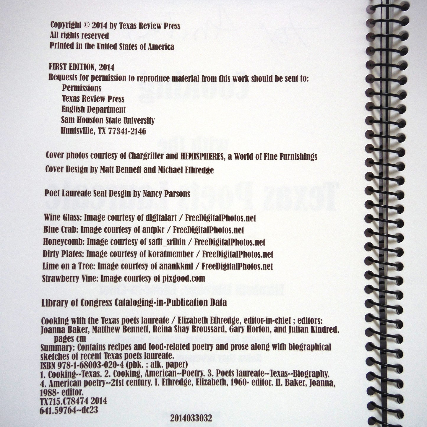 COOKING WITH THE TEXAS POETS LAUREATE, Poems and Recipes as Edited by Elizabeth Ethredge  (1st Ed. SIGNED)