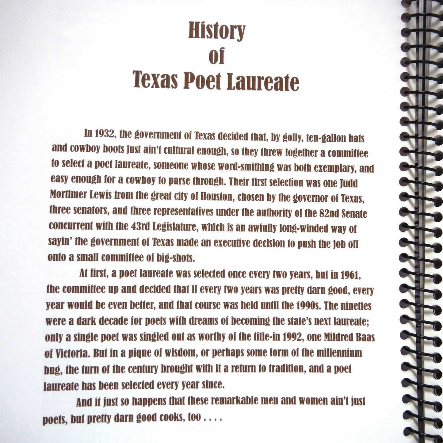 COOKING WITH THE TEXAS POETS LAUREATE, Poems and Recipes as Edited by Elizabeth Ethredge  (1st Ed. SIGNED)