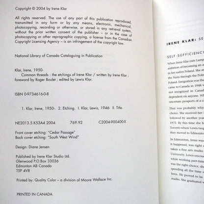 COMMON THREADS: THE ETCHINGS OF IRENE KLAR, by Irene Klar, Edited by Lewis Klar  (1st Ed. SIGNED)