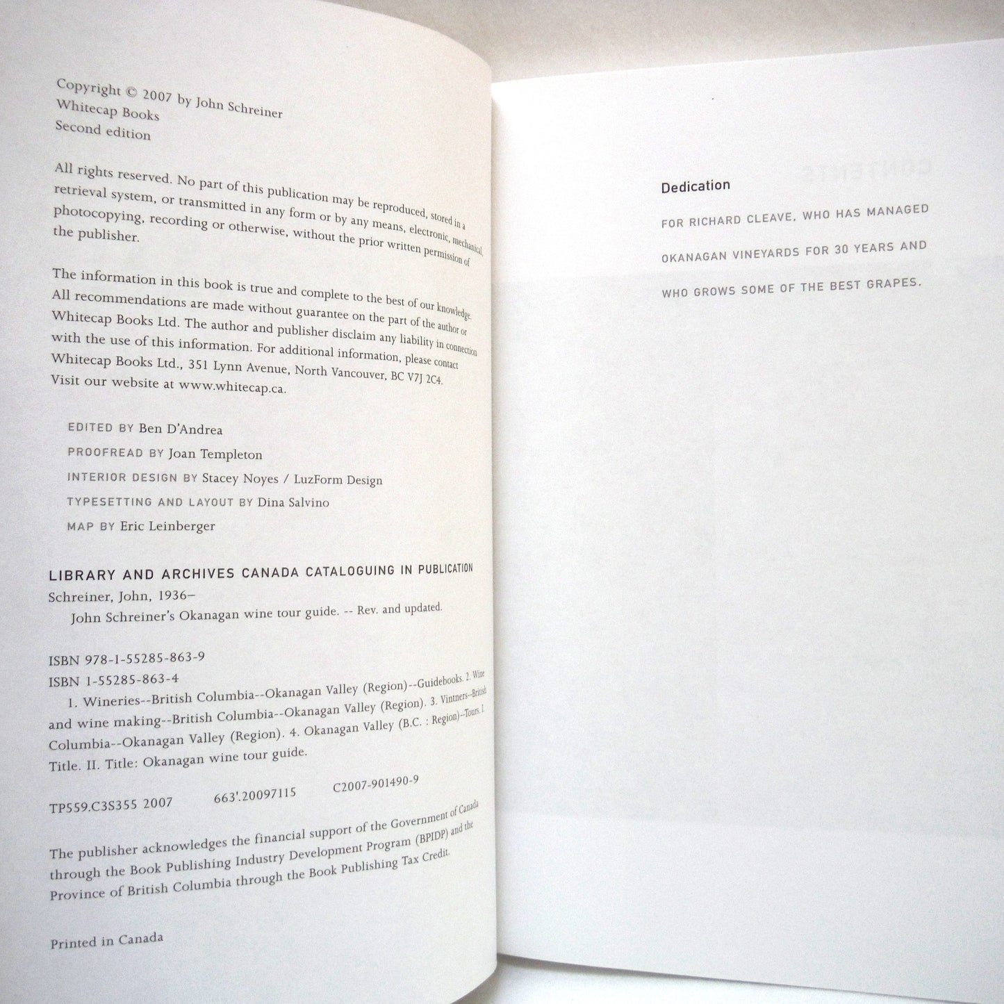 OKANAGAN WINE TOUR GUIDE, by John Schreiner (2007 2nd Ed.)