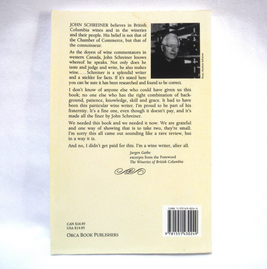 THE WINERIES OF BRITISH COLUMBIA, by John Schreiner (1994 1st Ed.)