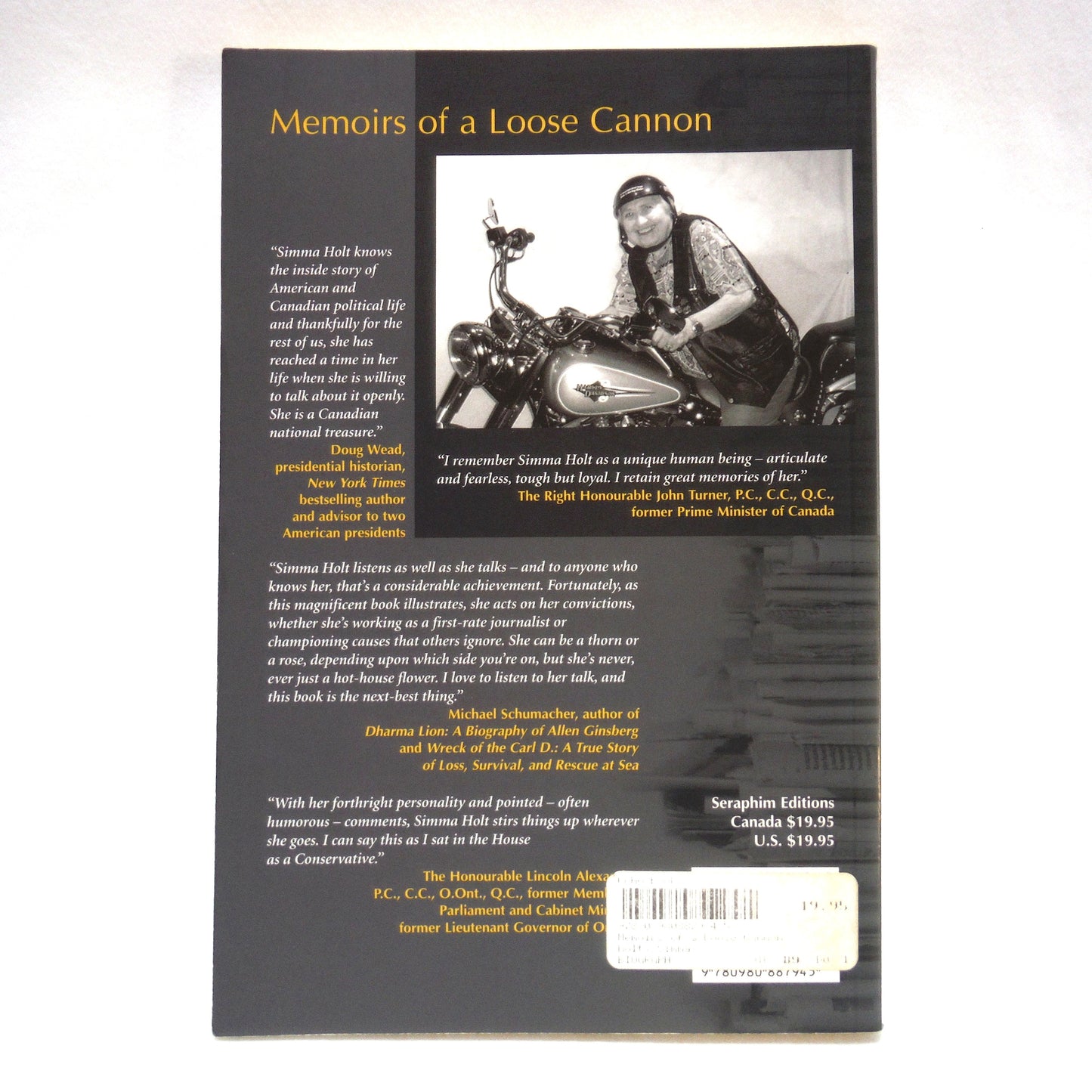 MEMOIRS OF A LOOSE CANNON, by Simma Holt (2008 1st Ed.)