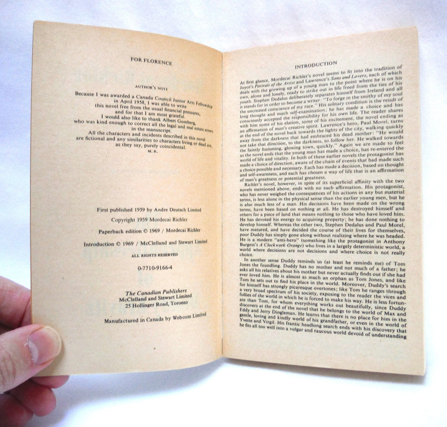 THE APPRENTICESHIP OF DUDDY KRAVITZ, by Mordecai Richler, RARE Published by New Canadian Library Pocketbook  (1969 1st  PB Ed.)