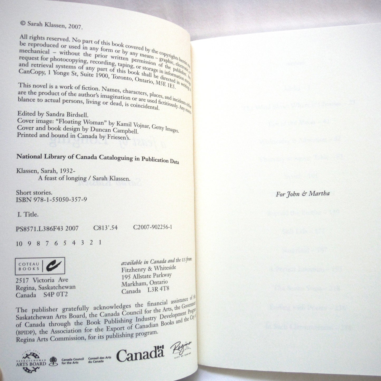 A FEAST OF LONGING, A Novel by Sarah Klassen (2007 1st Ed.)