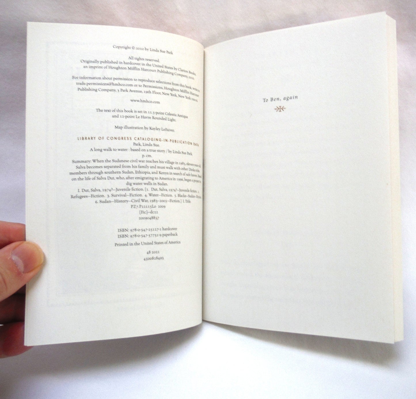 A LONG WALK TO WATER, A Novel Based on a True Story, by Linda Sue Park (2010 1st Ed.)