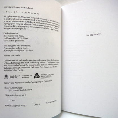 WAX BOATS, Short Stories by Sarah Roberts (2009 1st Ed.)