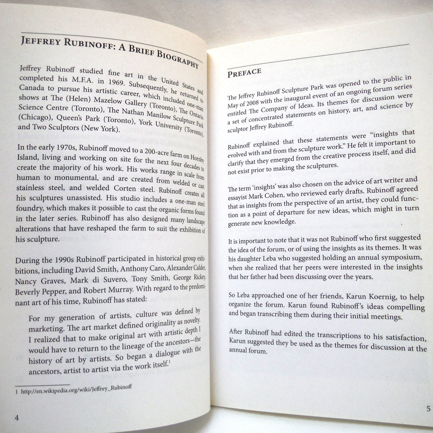 RUBINOFF ON ART, The Collected Writings of Sculptor Jeffrey Rubinoff, Edited by Karuna M. Koernig (2000 1st Ed.)