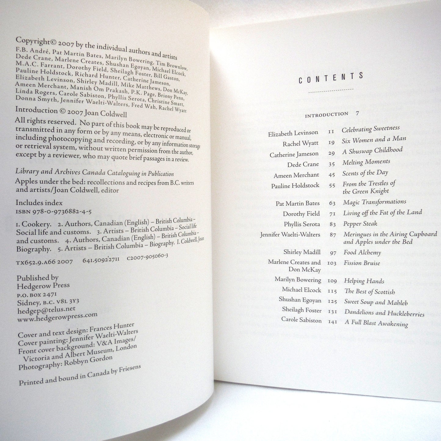 APPLES UNDER THE BED, Recollections and Recipes from B.C. Writers and Artists, Edited by Joan Coldwell (2007 1st Ed.)