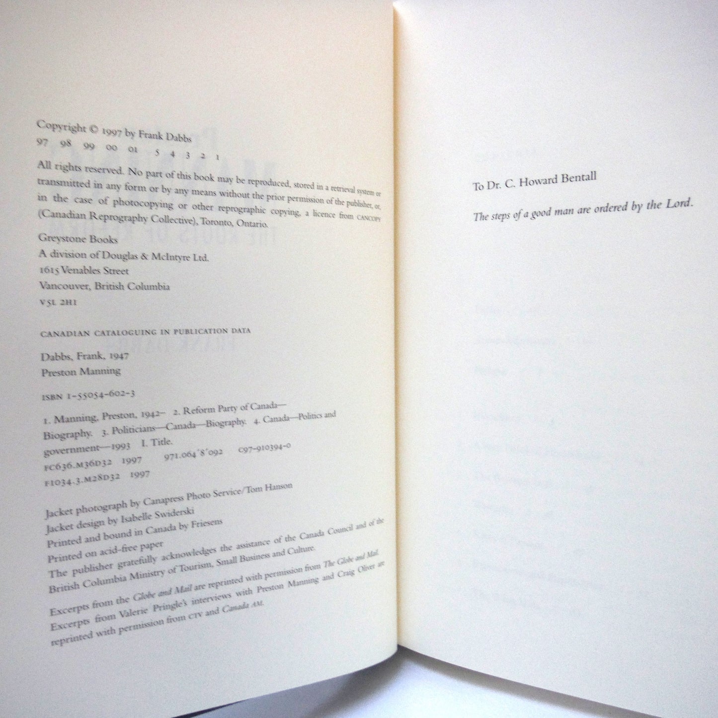 PRESTON MANNING, The Roots of Reform, by Frank Dabbs (1997 1st Ed.)