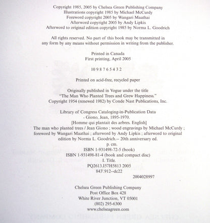 THE MAN WHO PLANTED TREES, A Story by Jean Giono, Twentieth Anniversary Hardcover Edition (2005 1st Ed.)