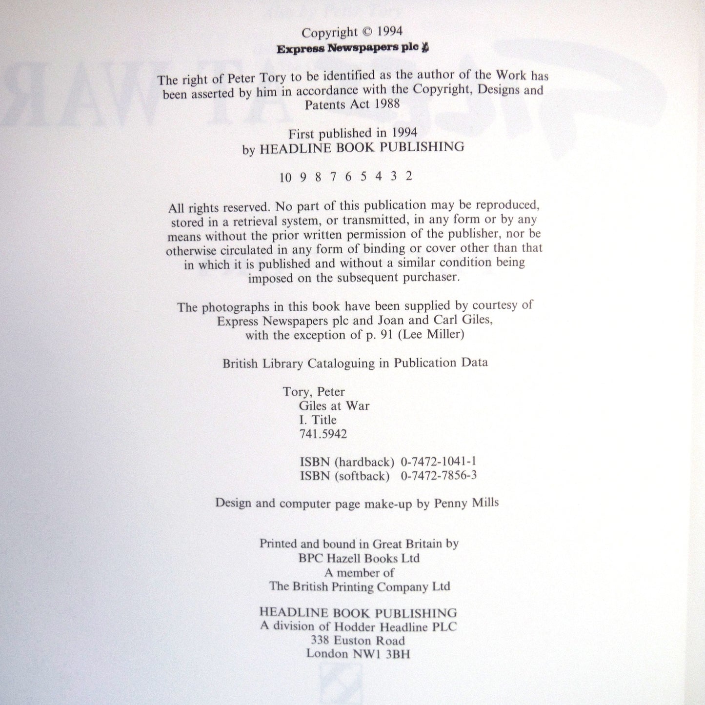 GILES AT WAR, Military Cartoons by Peter Tory (1994 1st Ed.)