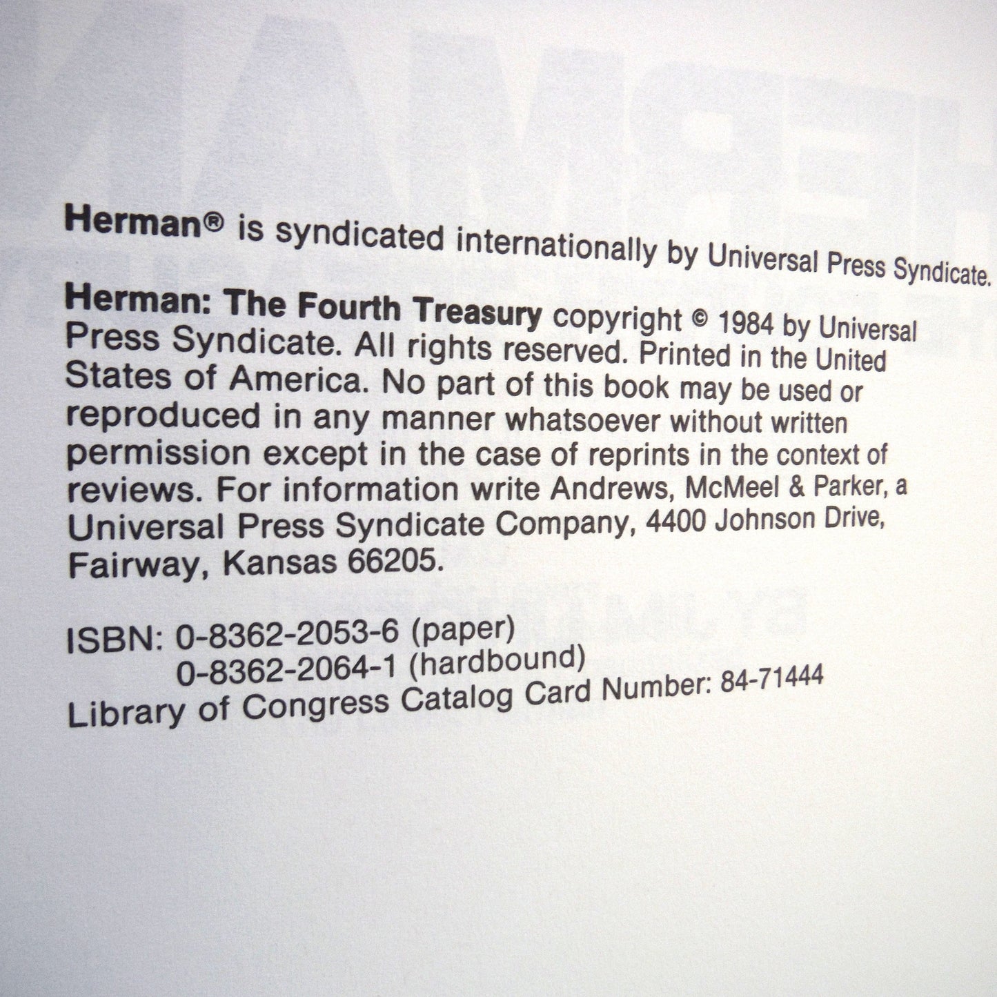 HERMAN THE FOURTH TREASURY, Cartoons by Jim Unger (1984 1st Ed.)