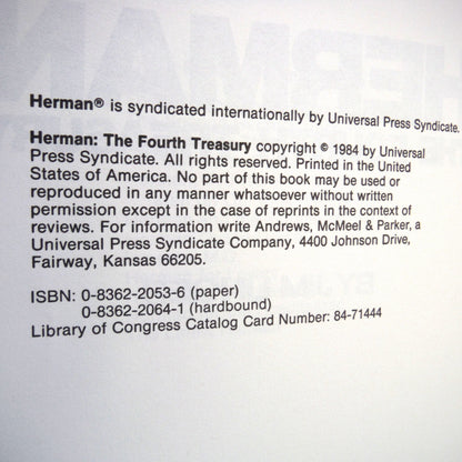 HERMAN THE FOURTH TREASURY, Cartoons by Jim Unger (1984 1st Ed.)