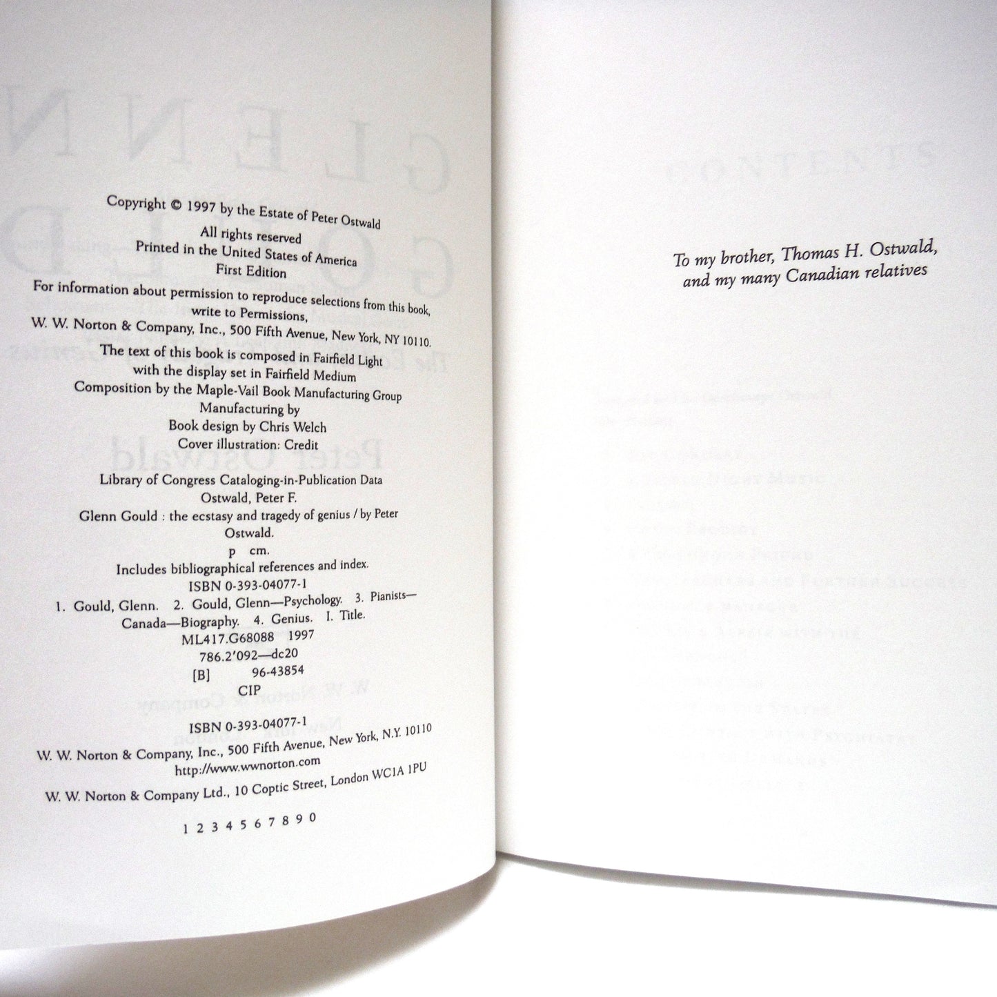 GLENN GOULD, The Ecstasy and Tragedy of Genius by Peter Ostwald, The Rare Uncorrected Proof by W.W. Norton & Company of New York and London (1997 1st Ed.)