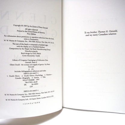 GLENN GOULD, The Ecstasy and Tragedy of Genius by Peter Ostwald, The Rare Uncorrected Proof by W.W. Norton & Company of New York and London (1997 1st Ed.)