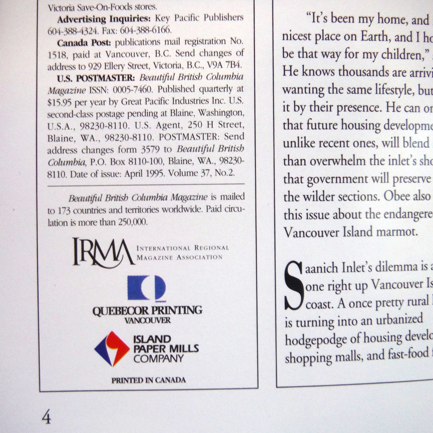 BEAUTIFUL BRITISH COLUMBIA MAGAZINE, Island of the Spirit Bear, Volume 37, Number 2, Summer 1995