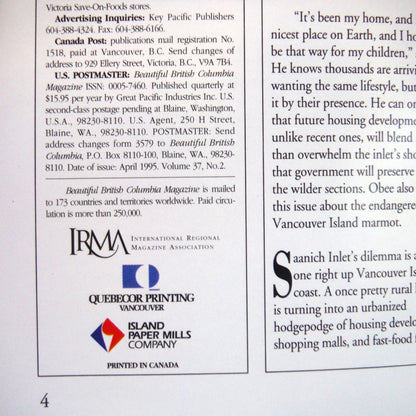 BEAUTIFUL BRITISH COLUMBIA MAGAZINE, Island of the Spirit Bear, Volume 37, Number 2, Summer 1995