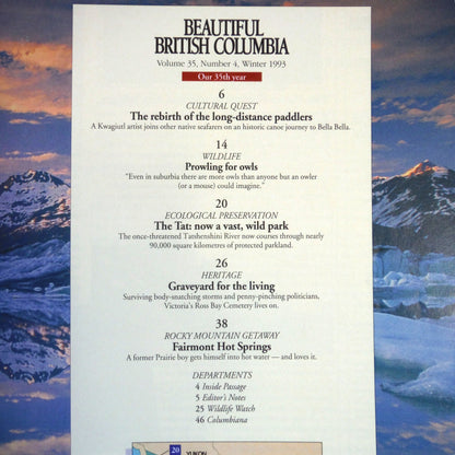 BEAUTIFUL BRITISH COLUMBIA MAGAZINE, The Tatshenshini River Wilderness Park, Volume 35, Number 4, Winter 1993