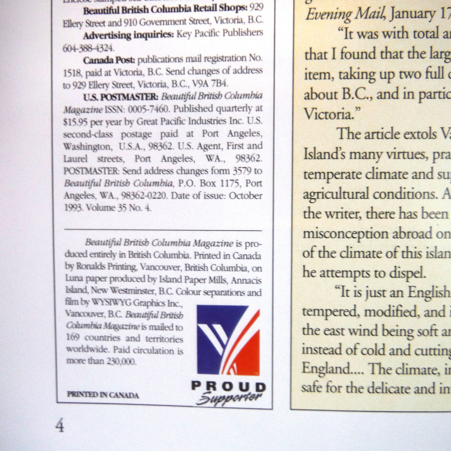 BEAUTIFUL BRITISH COLUMBIA MAGAZINE, The Tatshenshini River Wilderness Park, Volume 35, Number 4, Winter 1993