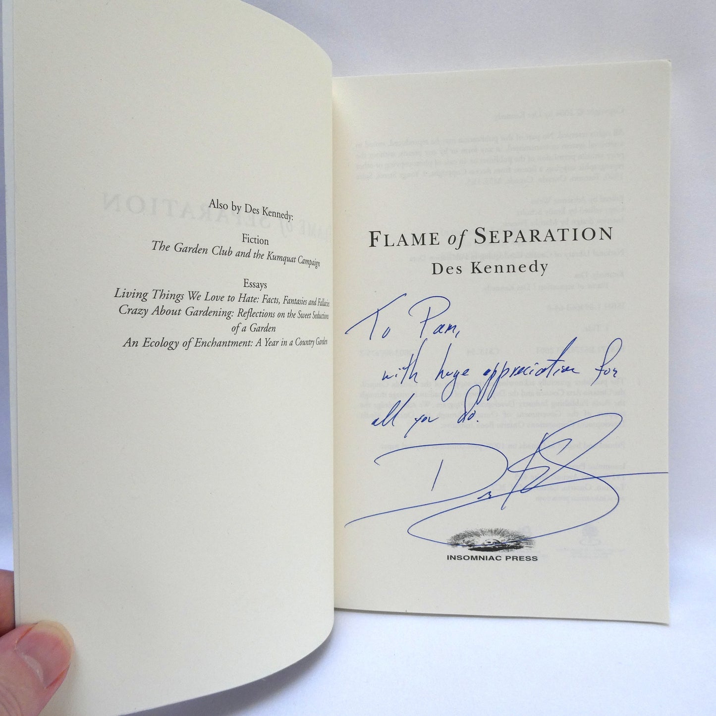 FLAMES OF SEPARATIONS, A Novel by Des Kennedy (1st Ed. SIGNED)
