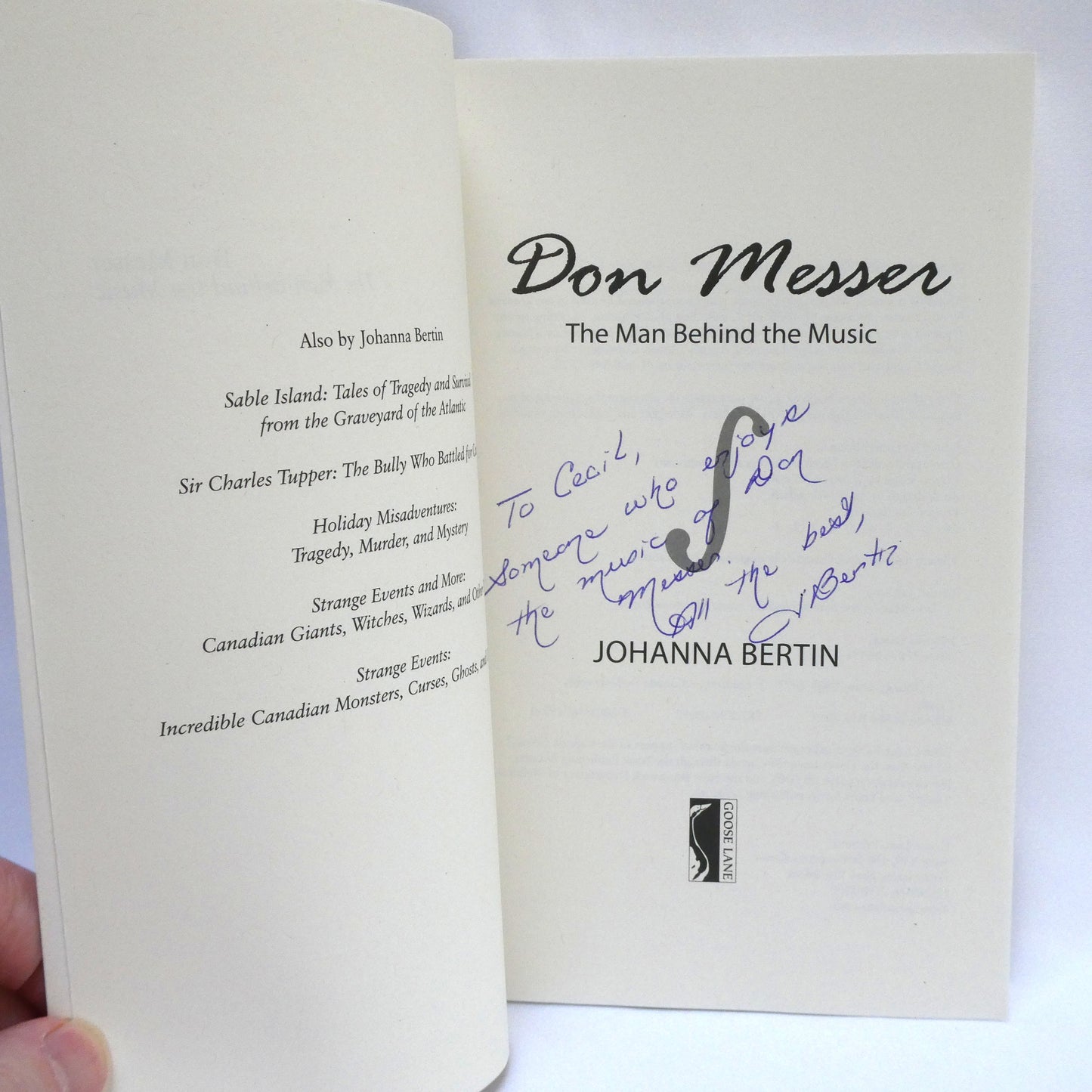 DON MESSER, THE MAN BEHIND THE MUSIC, A Biography by Johanna Bertin (1st Ed. SIGNED)