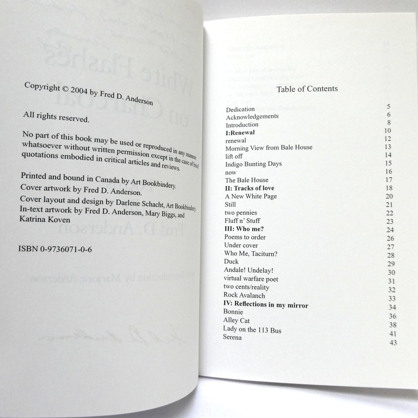 WHITE FLASHES ON CHARCOAL, Poems by Fred D. Anderson (1st Ed. SIGNED)