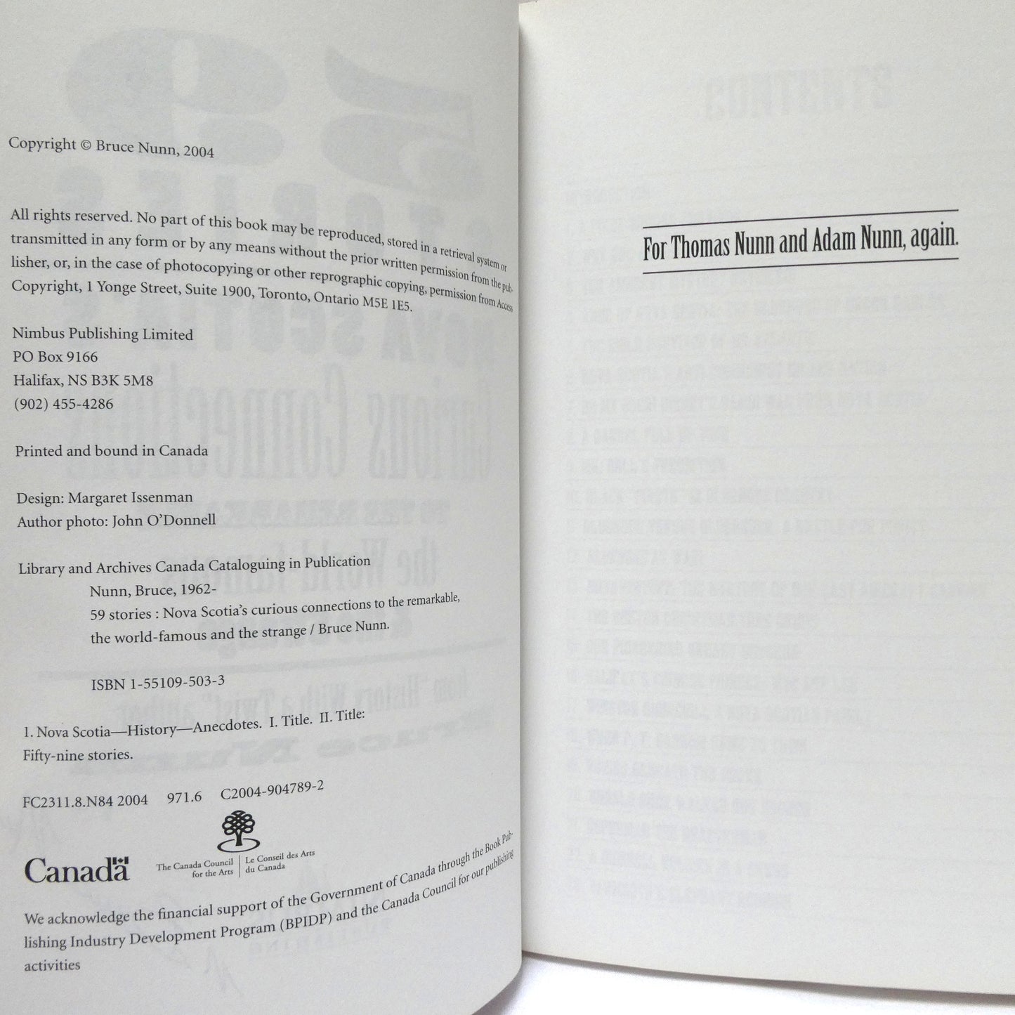 59 STORIES, NOVA SCOTIA'S Curious Connections to the Remarkable, the World Famous, and the Strange, by Bruce Nunn (1st Ed. SIGNED)