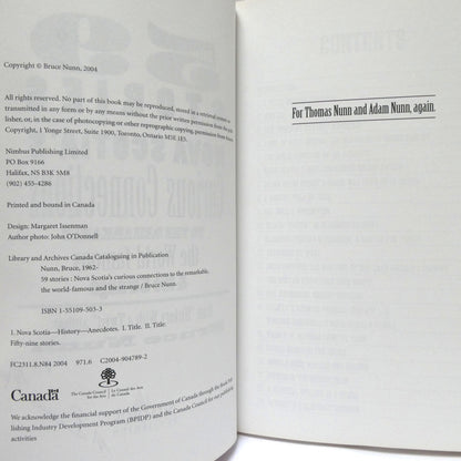 59 STORIES, NOVA SCOTIA'S Curious Connections to the Remarkable, the World Famous, and the Strange, by Bruce Nunn (1st Ed. SIGNED)