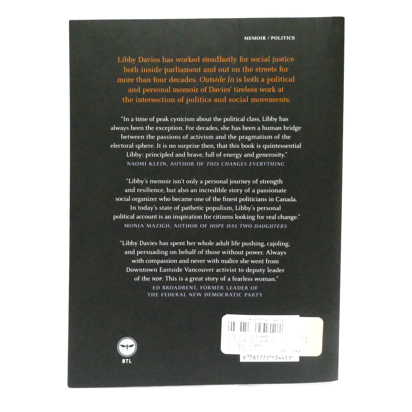 OUTSIDE IN, A Political Memoir by Libby Davies (1st Ed. SIGNED)