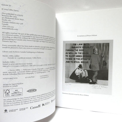 OUTSIDE IN, A Political Memoir by Libby Davies (1st Ed. SIGNED)