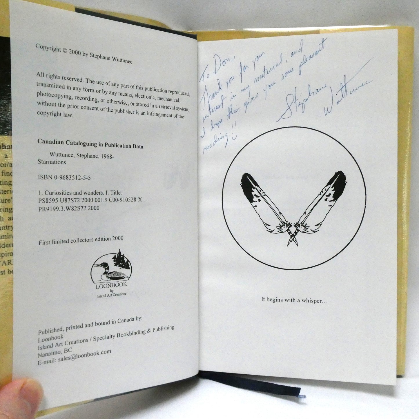 STARNATIONS, A True Heart's Perspective On Human Origins And The Mysteries Of Egypt, by Stephane Wuttunee (1st Ed. SIGNED)