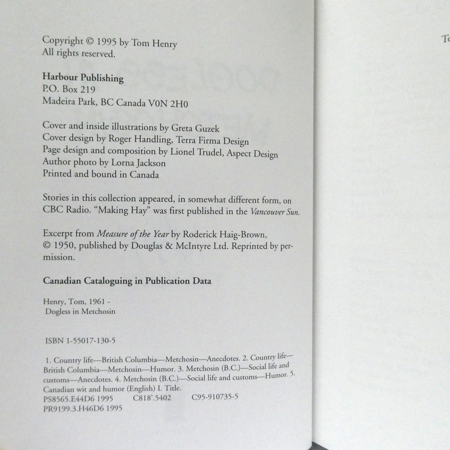 DOGLESS IN METCHOSIN, Living in the Country Short Stories, by Tom Henry (1st Ed. SIGNED)