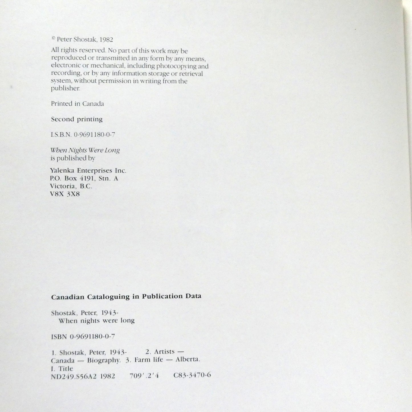 WHEN NIGHTS WERE LONG, Paintings and Text by Peter Shostak (1st Ed. SIGNED)