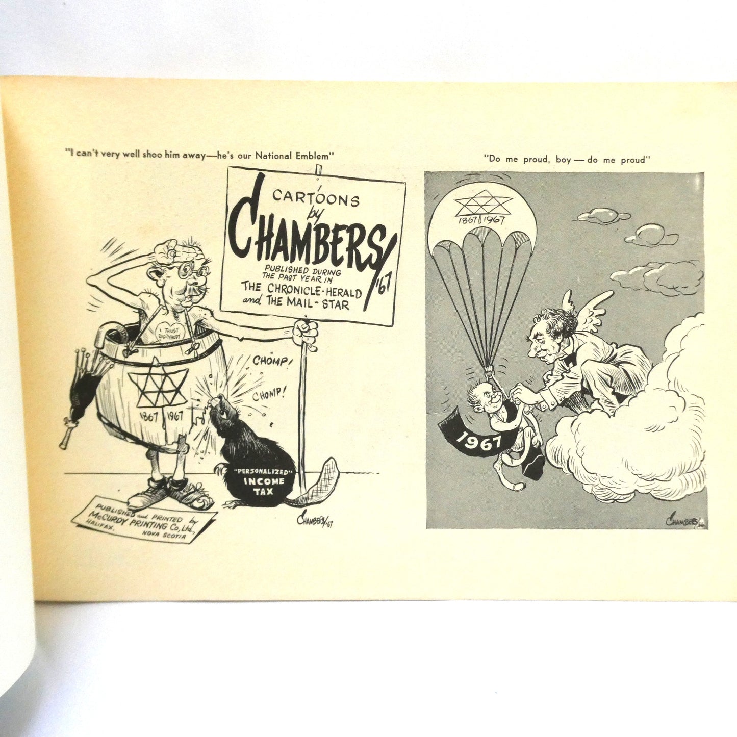 CARTOONS BY CHAMBERS '67, Canadian 100th Centennial Edition Political Cartoons by Bob Chambers from the Chronicle-Herald and The Mail-Star Newspapers, Halifax, Nova Scotia  (RARE: 1967 Expo 1st Ed.)