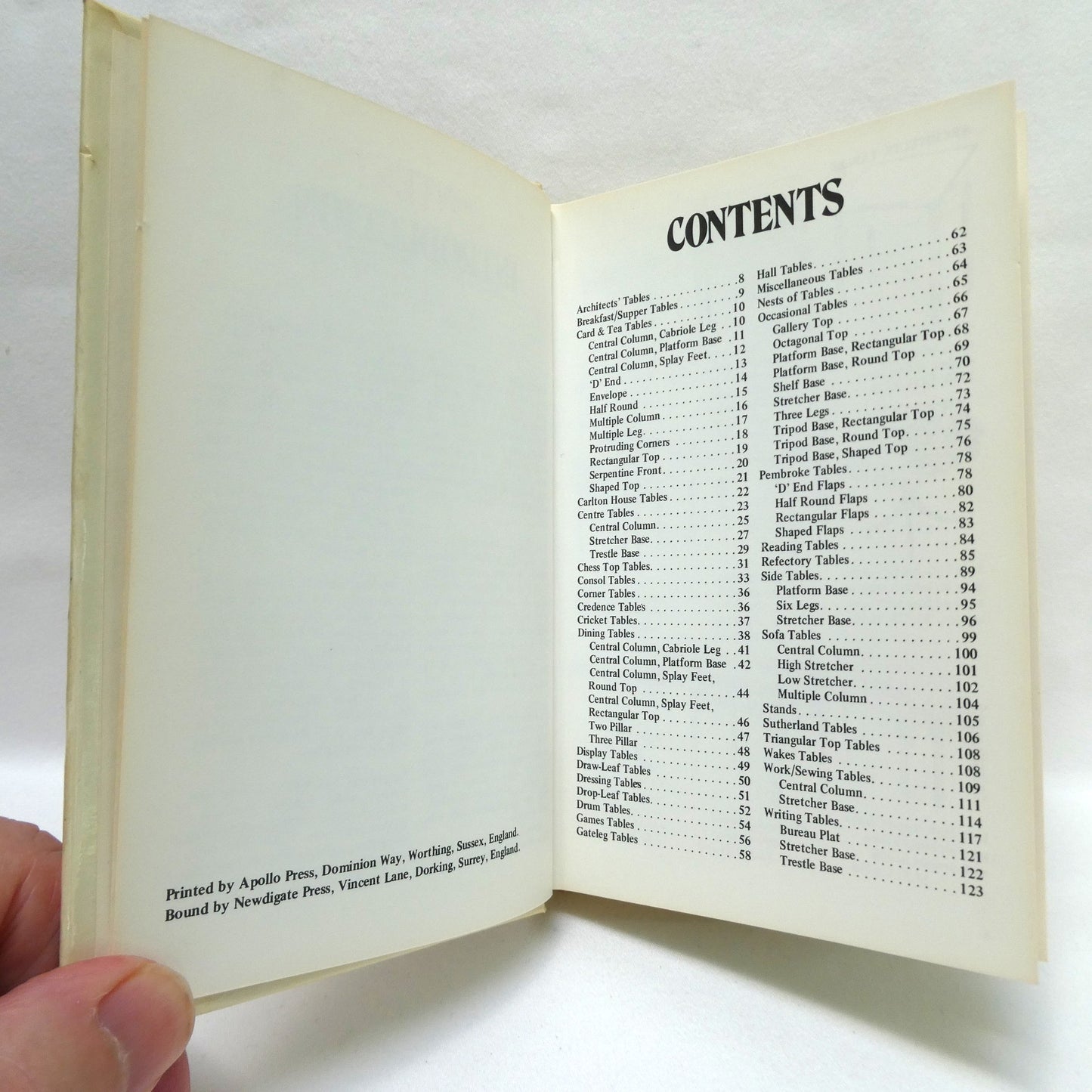 TABLES, ANTIQUES AND THEIR VALUES, Collectors Pocket Guide by Tony Curtis (1979 1st Ed.)