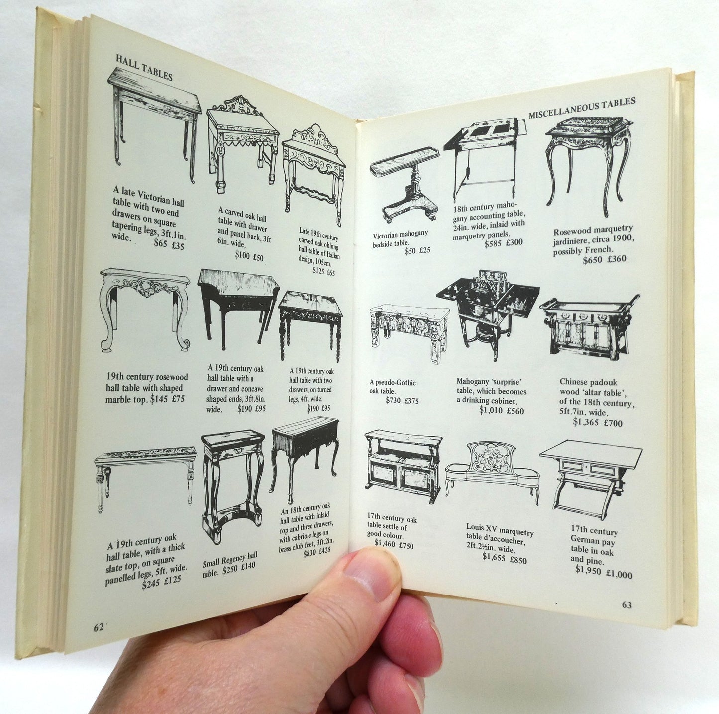 TABLES, ANTIQUES AND THEIR VALUES, Collectors Pocket Guide by Tony Curtis (1979 1st Ed.)