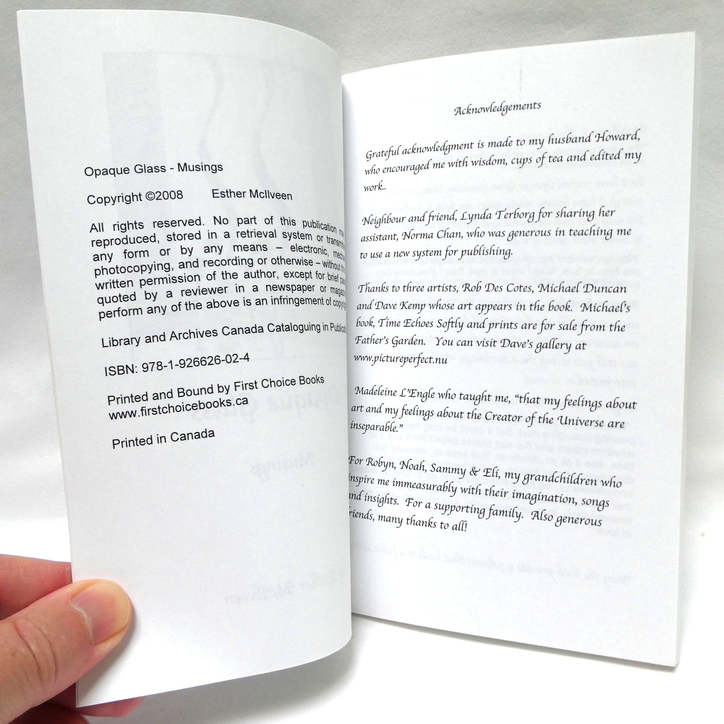 OPAQUE GLASS, Musings and Poetry by Esther McIlveen (1st Ed. SIGNED)