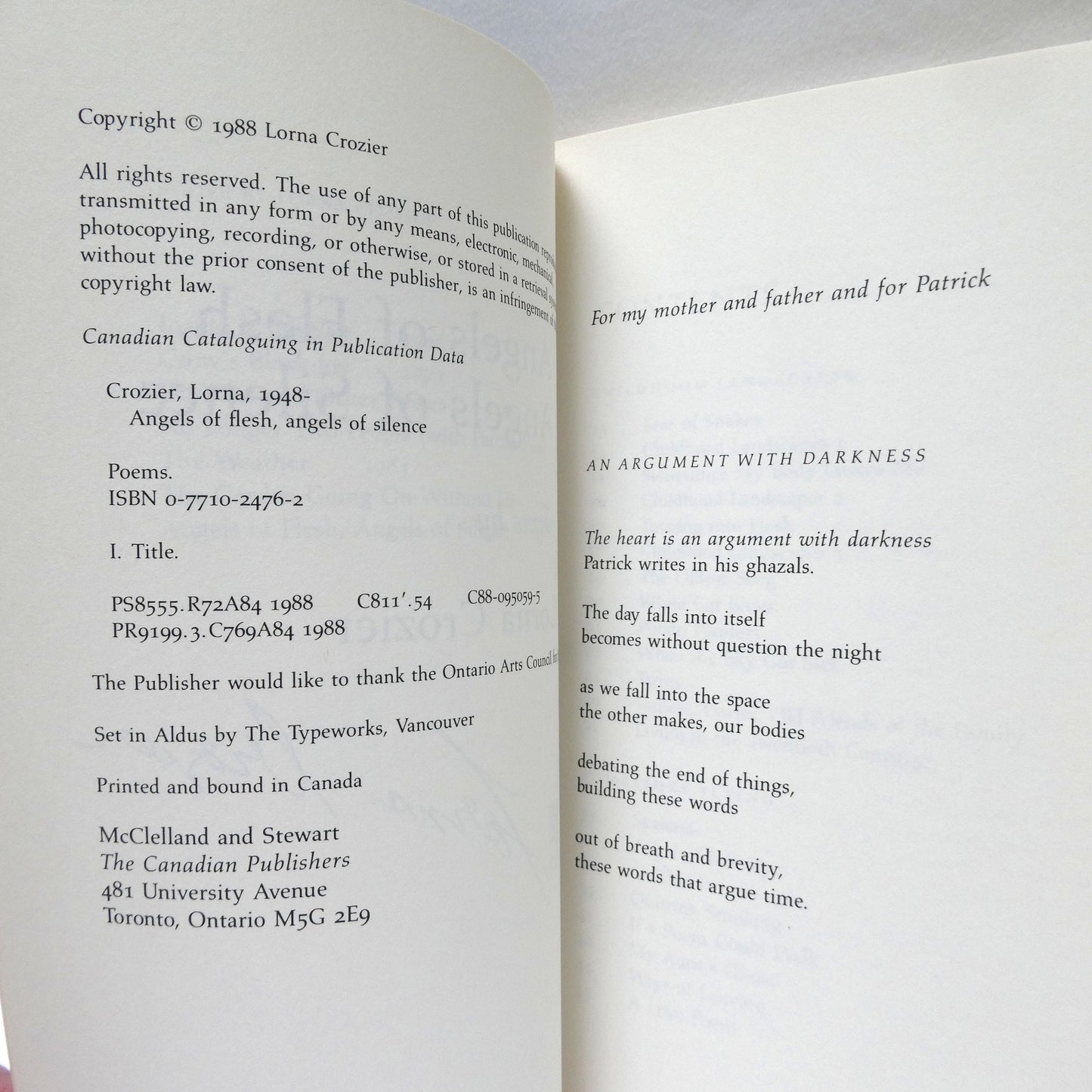 ANGELS OF FLESH, ANGELS OF SILENCE, Poetry by Lorna Crozier (1st Ed. SIGNED)