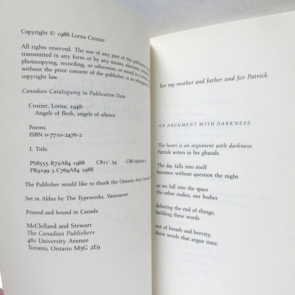 ANGELS OF FLESH, ANGELS OF SILENCE, Poetry by Lorna Crozier (1st Ed. SIGNED)
