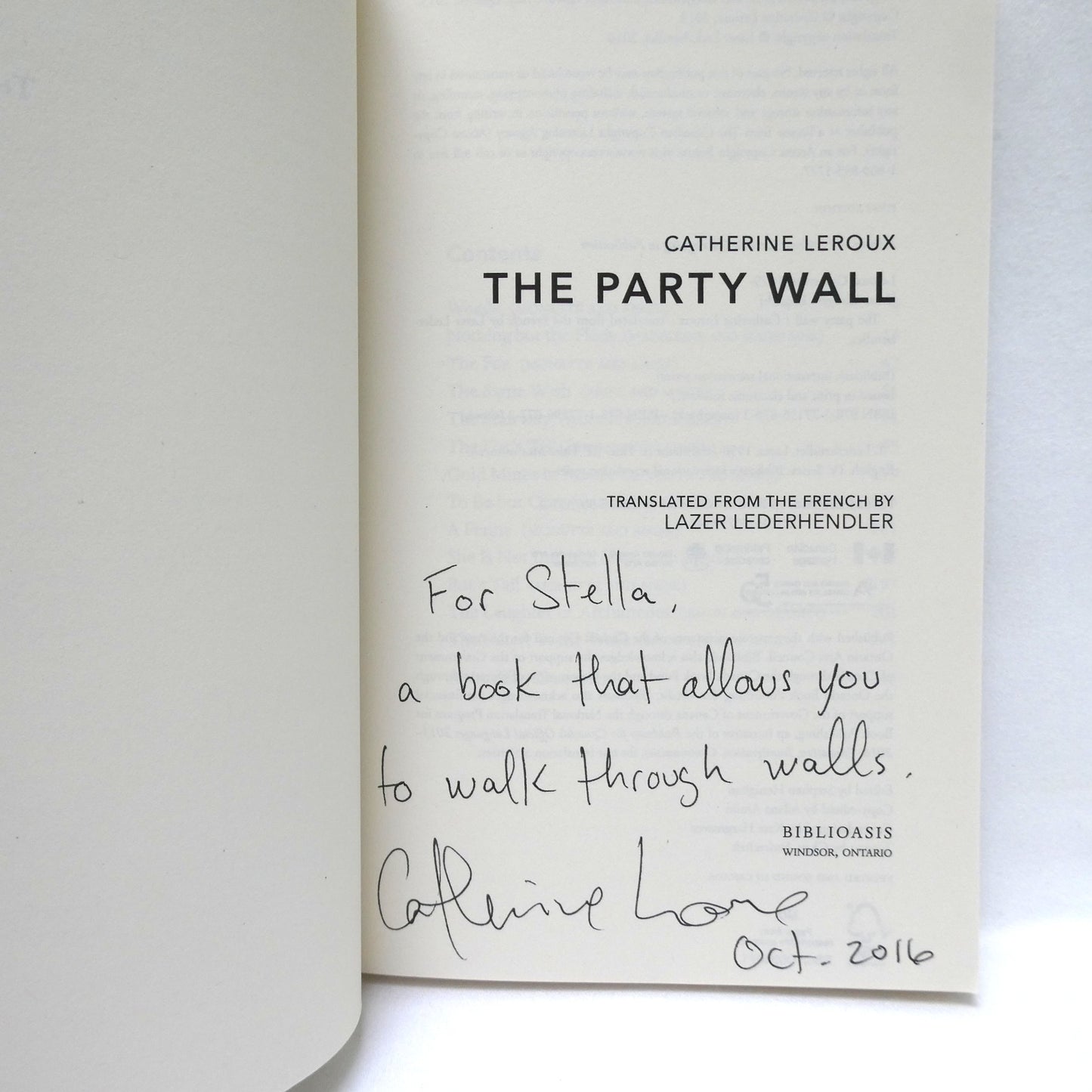 THE PARTY WALL, Stories by Catherine Leroux (1st Ed. SIGNED)