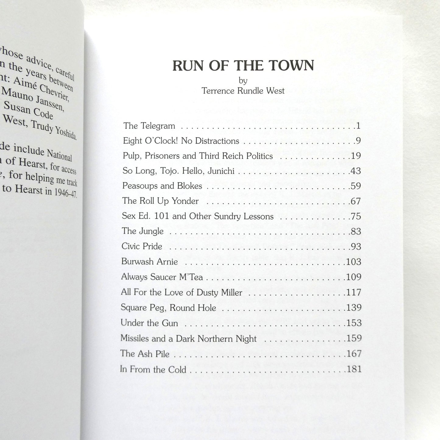 RUN OF THE TOWN, Stories of an Unfettered Youth, by Terrence Rundle West (1st Ed. SIGNED)