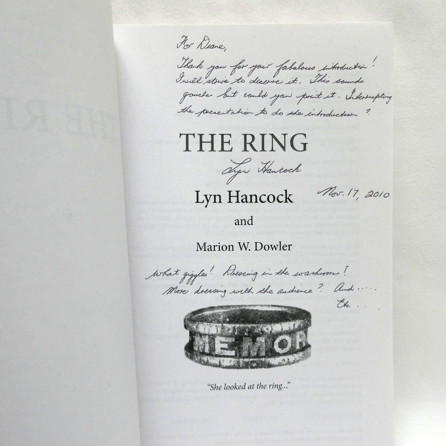 THE RING, Memories of a Métis Grandmother, by Lyn Hancock and Marion W. Dowler (1st Ed. SIGNED)
