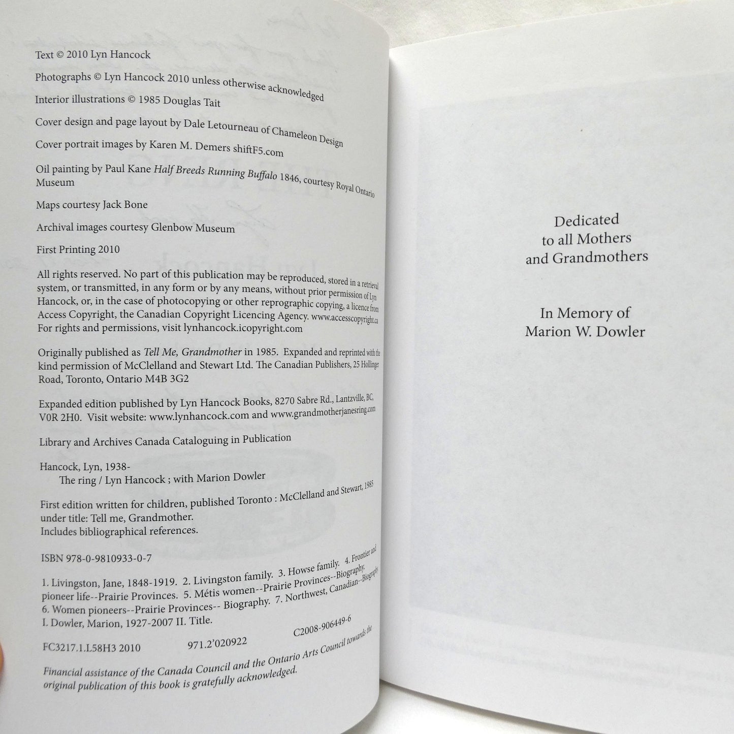 THE RING, Memories of a Métis Grandmother, by Lyn Hancock and Marion W. Dowler (1st Ed. SIGNED)