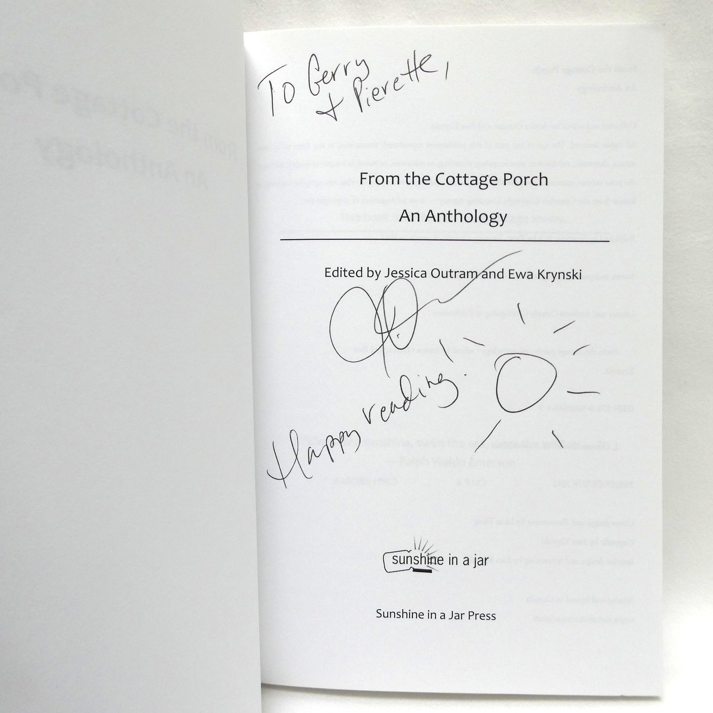 FROM THE COTTAGE PORCH, An Anthology Edited by Jessica Outram and Ewa Krynski (1st Ed. SIGNED)