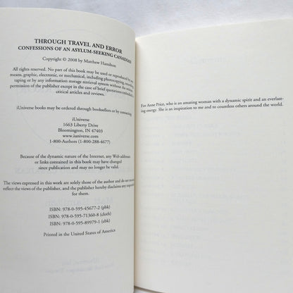 THROUGH TRAVEL AND ERROR, Confessions of An Asylum-Seeking Canadian, by Matt Hamilton (1st Ed. SIGNED)