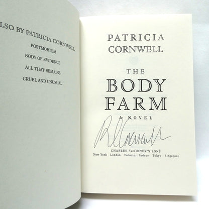 THE BODY FARM, A Dr. Kay Scarpett Novel, by Patricia Cornwell (1st Ed. SIGNED)