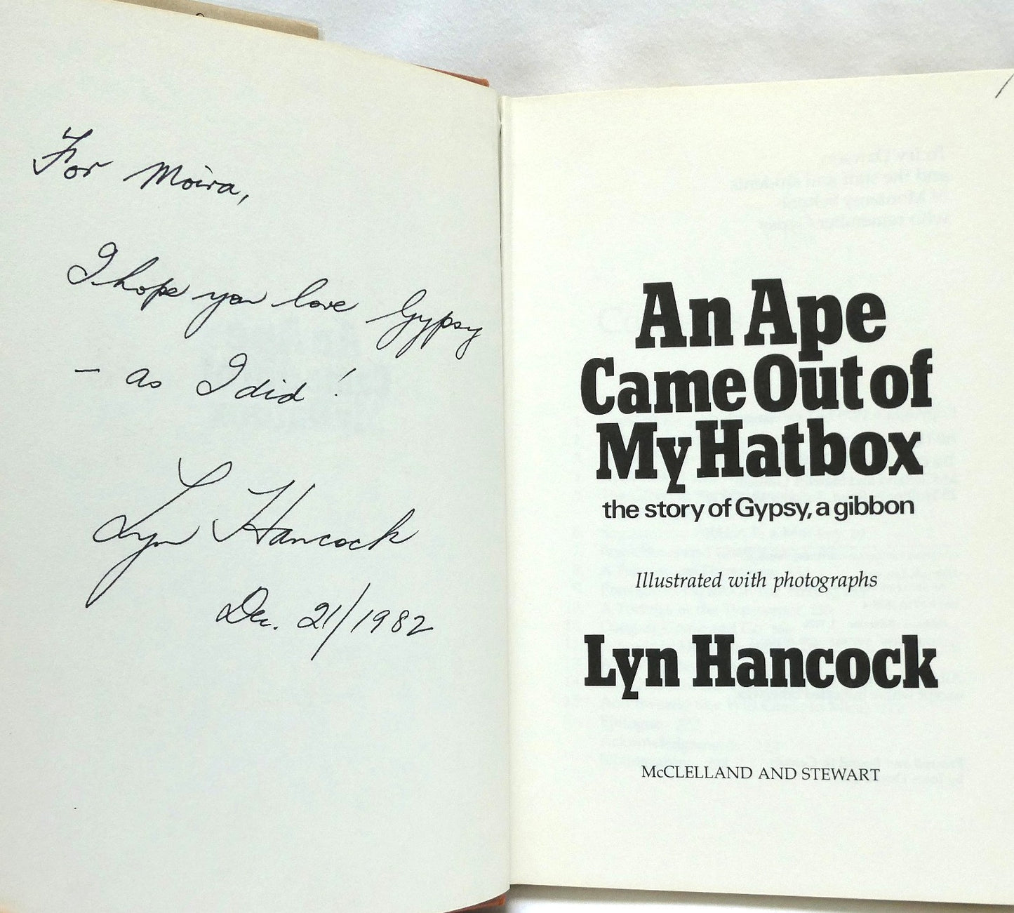 AN APE CAME OUT OF MY HATBOX, The Story of Gypsy, A Gibbon, by Lyn Hancock (1st Ed. SIGNED)